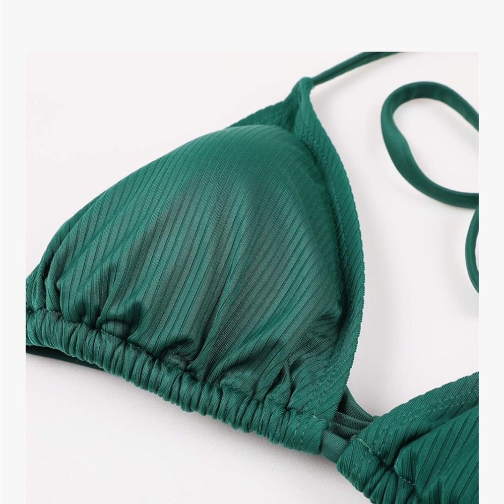 Green Triangle Bikini Set String Tie Side Bottoms Triangle Top Womens Swimsuit S - Picture 11 of 16